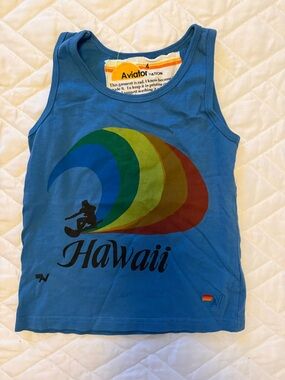 Aviator Nation Blue Hawaii Kids Tank with Rainbow Surf Graphic